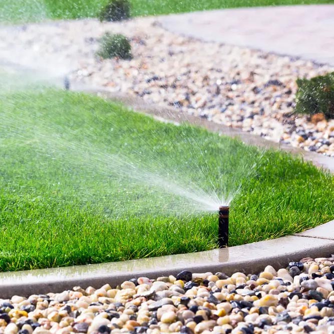 Outdoor Sprinklers Spraying a Yard